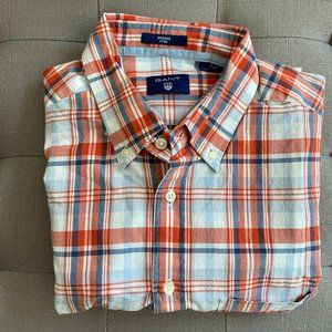 GANT Madras Fitted Long Sleeve Button Down Shirt L